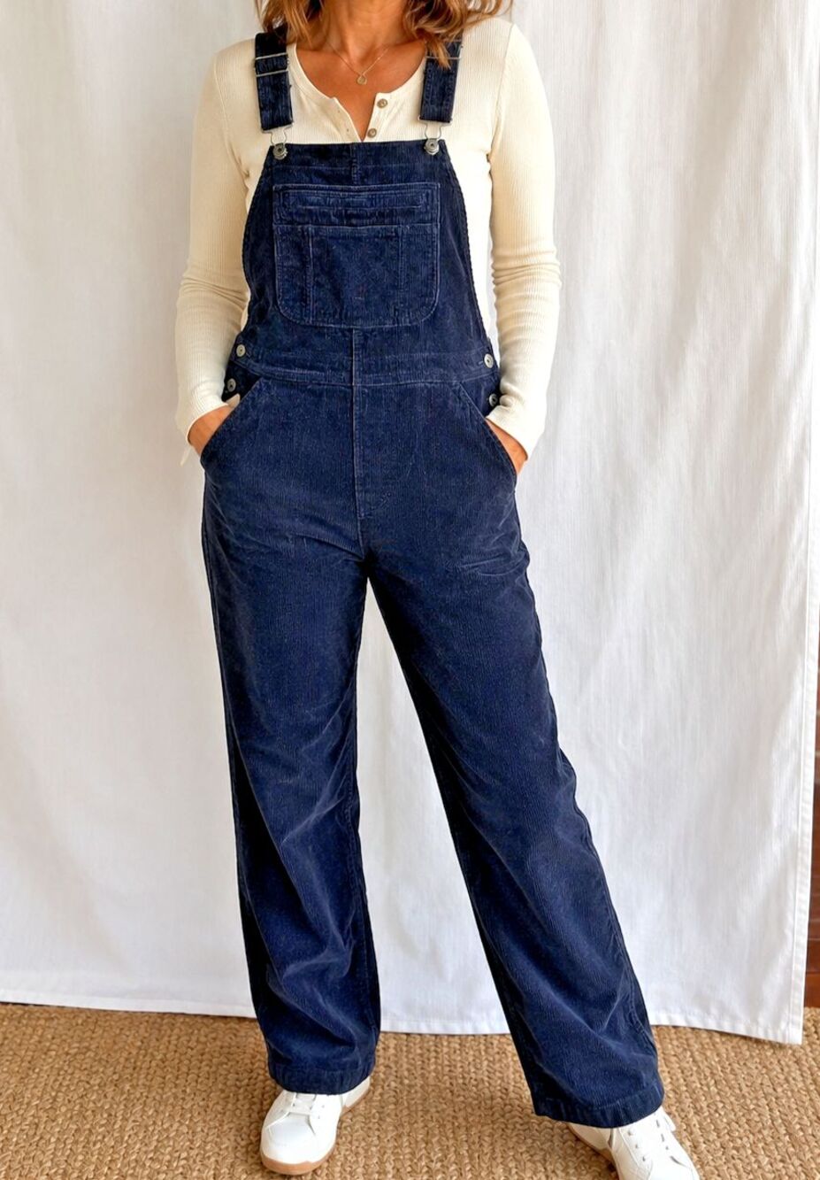 NWT Duluth Trading Co Women's Cozy Corduroy Straight Leg Bib Overalls Navy Sz 10